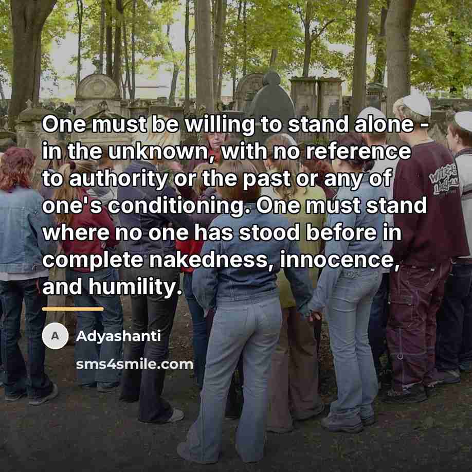 “One must be willing to stand alone - in the…” quote by Adyashanti