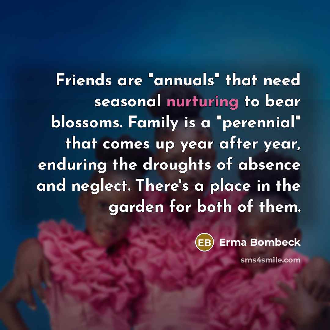 “Friends are "annuals" that need seasonal nurturing to bear blossoms.…” quote by Erma Bombeck