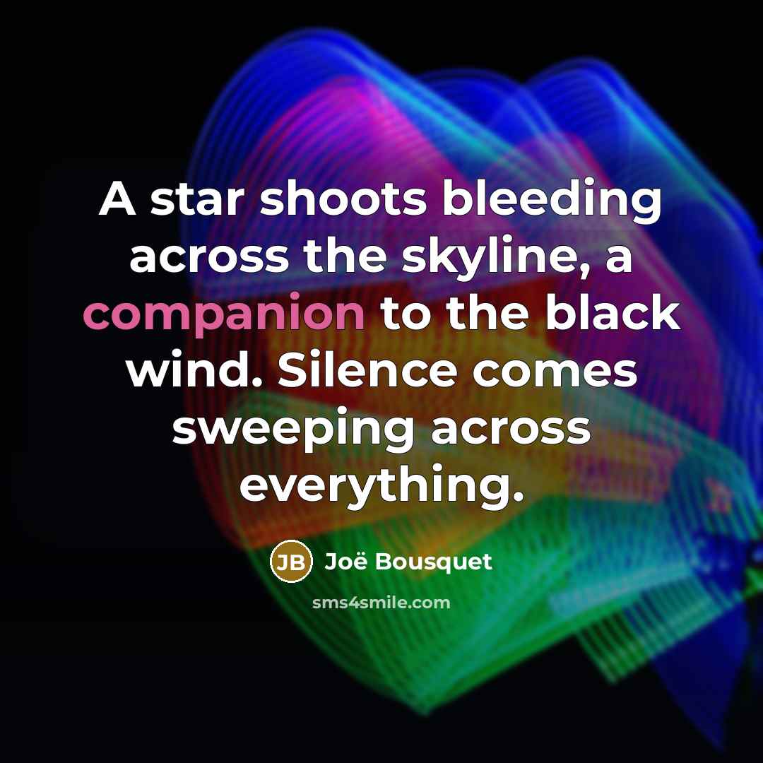 “A star shoots bleeding across the skyline, a companion to…” quote by Joë Bousquet