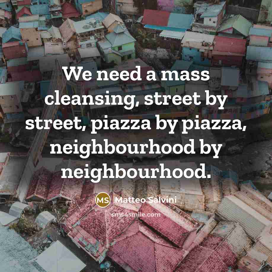 “We need a mass cleansing, street by street, piazza by…” quote by Matteo Salvini