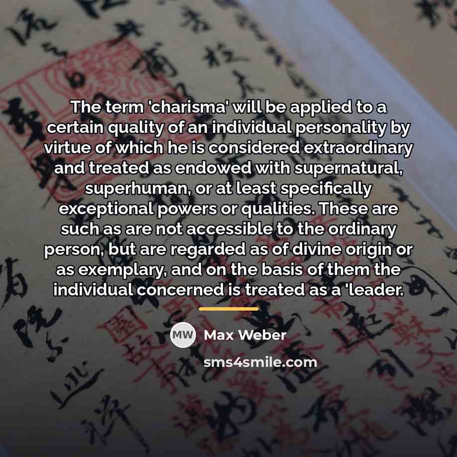“The term 'charisma' will be applied to a certain quality…” quote by Max Weber