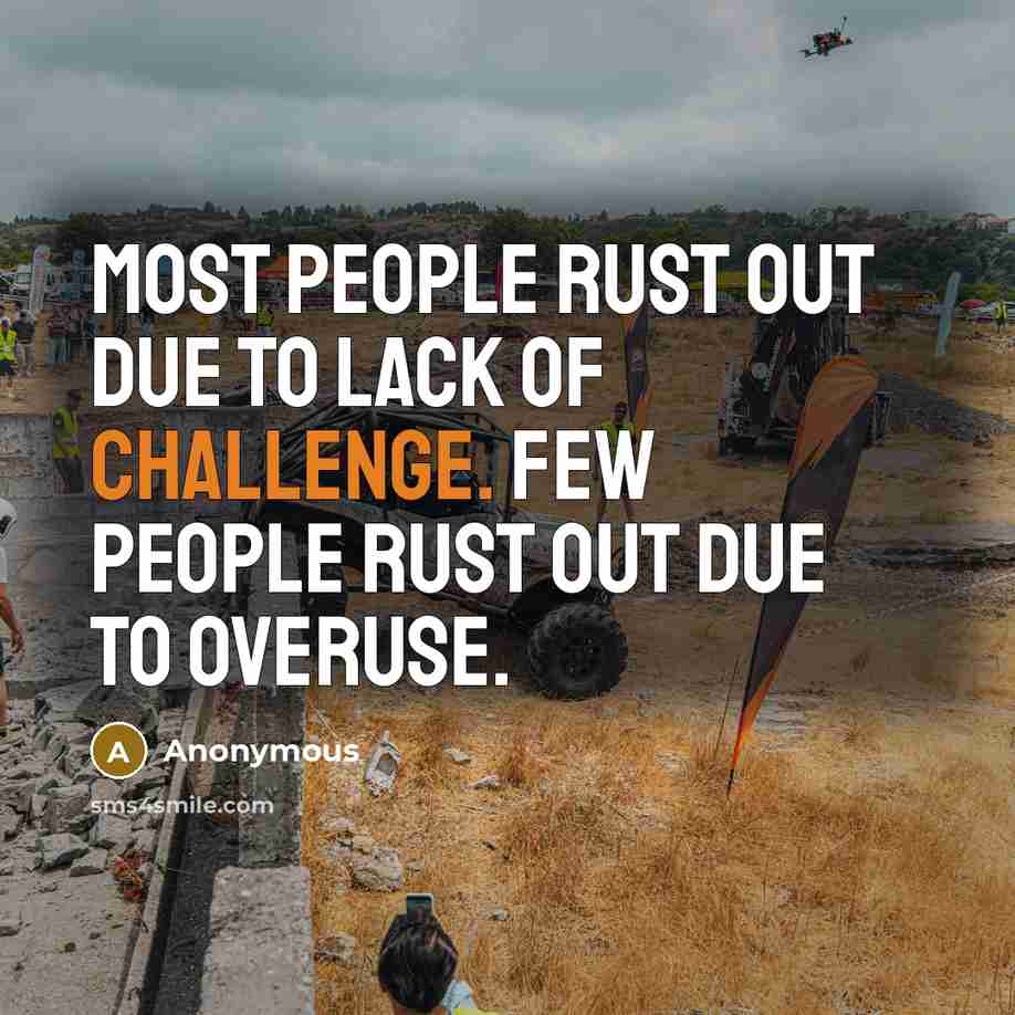 “Most people rust out due to lack of challenge. Few…” quote by Anonymous