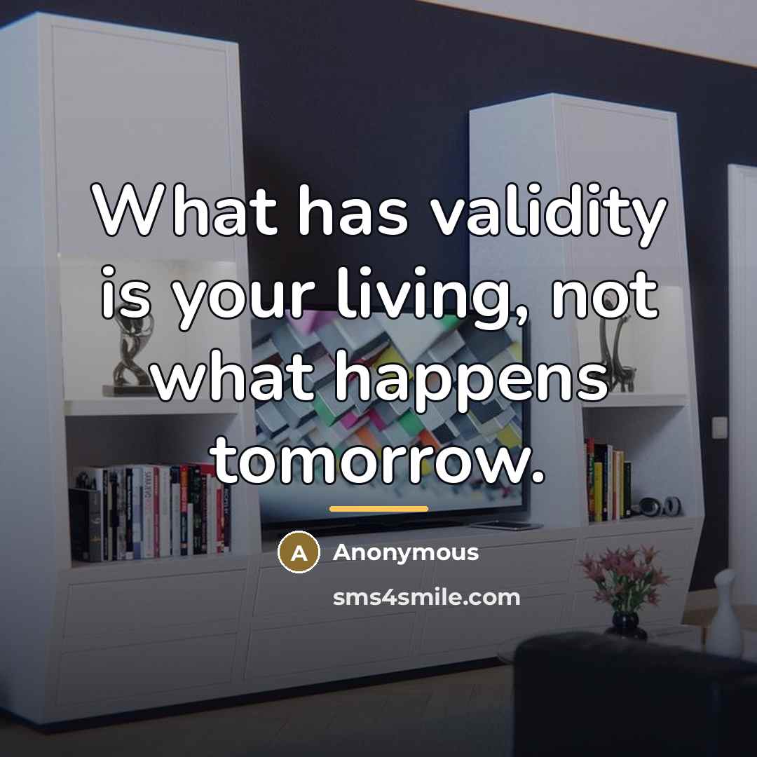 “What has validity is your living, not what happens tomorrow.…” quote by Anonymous
