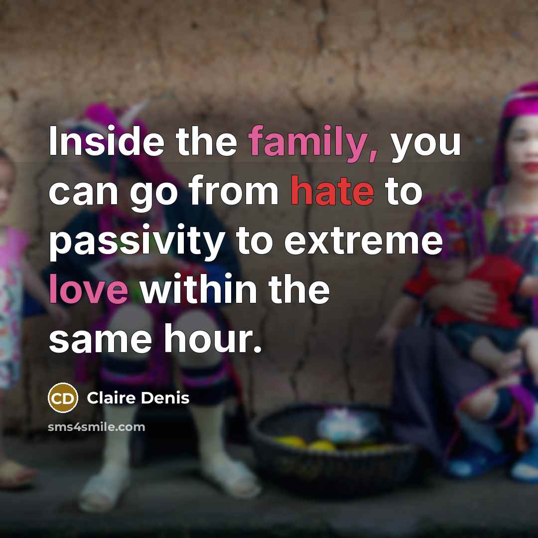 “Inside the family, you can go from hate to passivity…” quote by Claire Denis