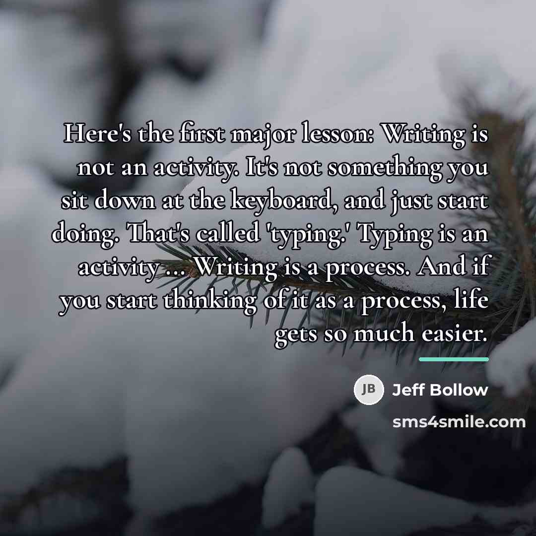 “Here's the first major lesson: Writing is not an activity.…” quote by Jeff Bollow