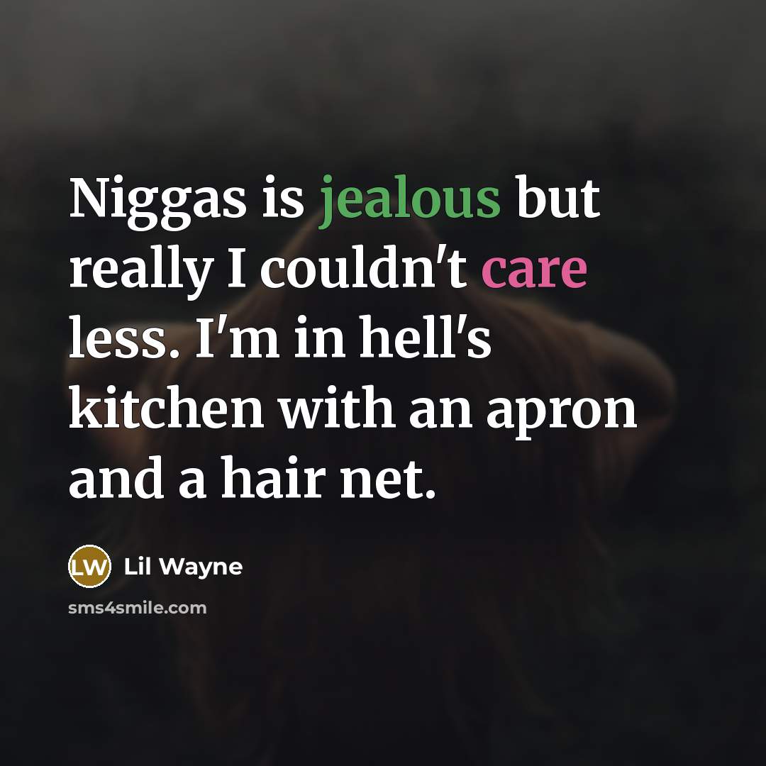 “Niggas is jealous but really I couldn't care less. I'm in hell's kitchen with an apron and a hair net.” quote by Lil Wayne