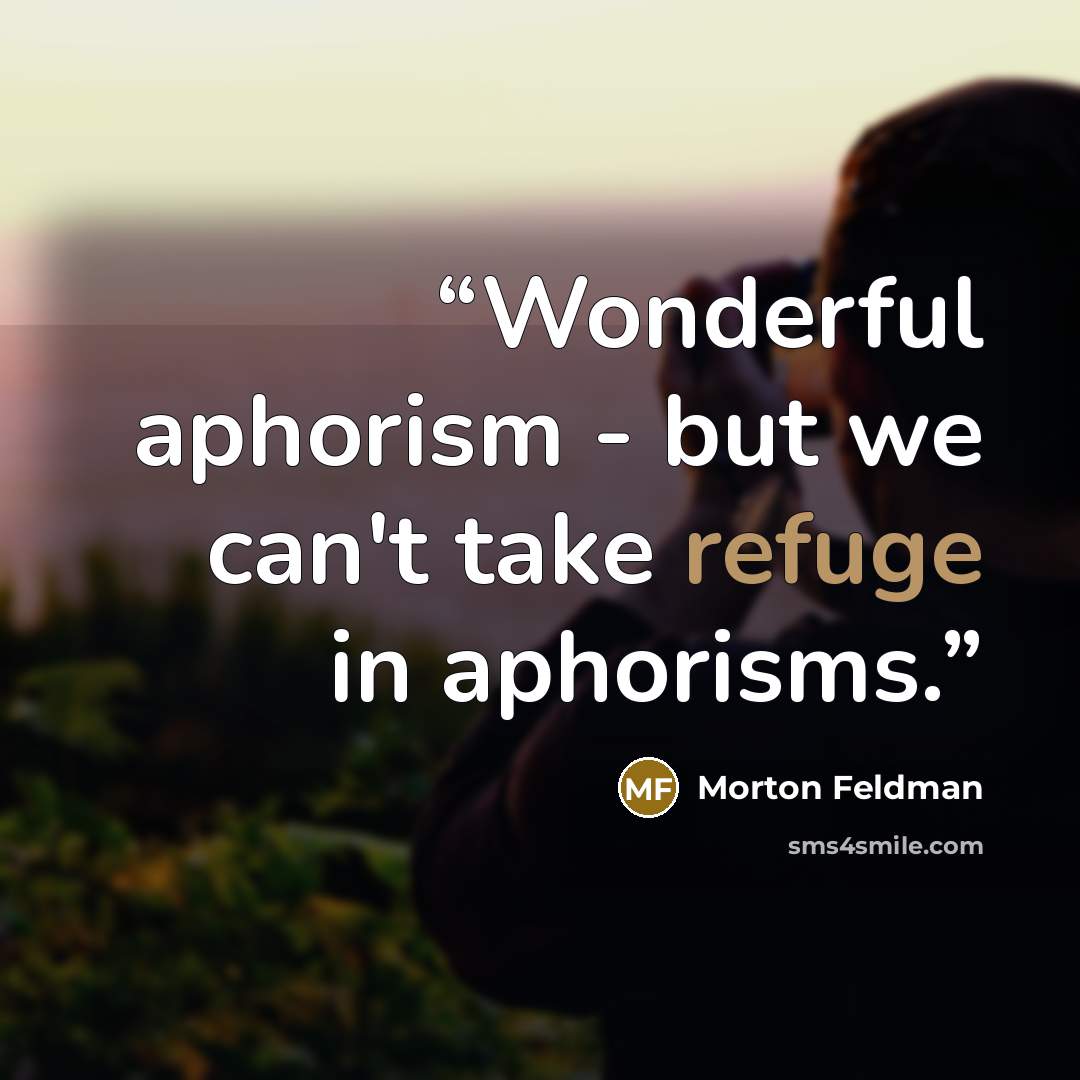 “Wonderful aphorism - but we can't take refuge in aphorisms.” quote by Morton Feldman
