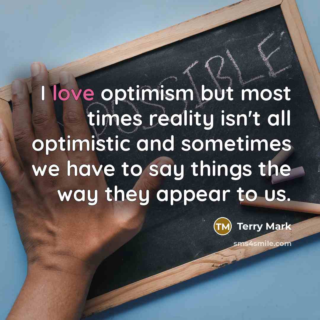“I love optimism but most times reality isn't all optimistic…” quote by Terry Mark