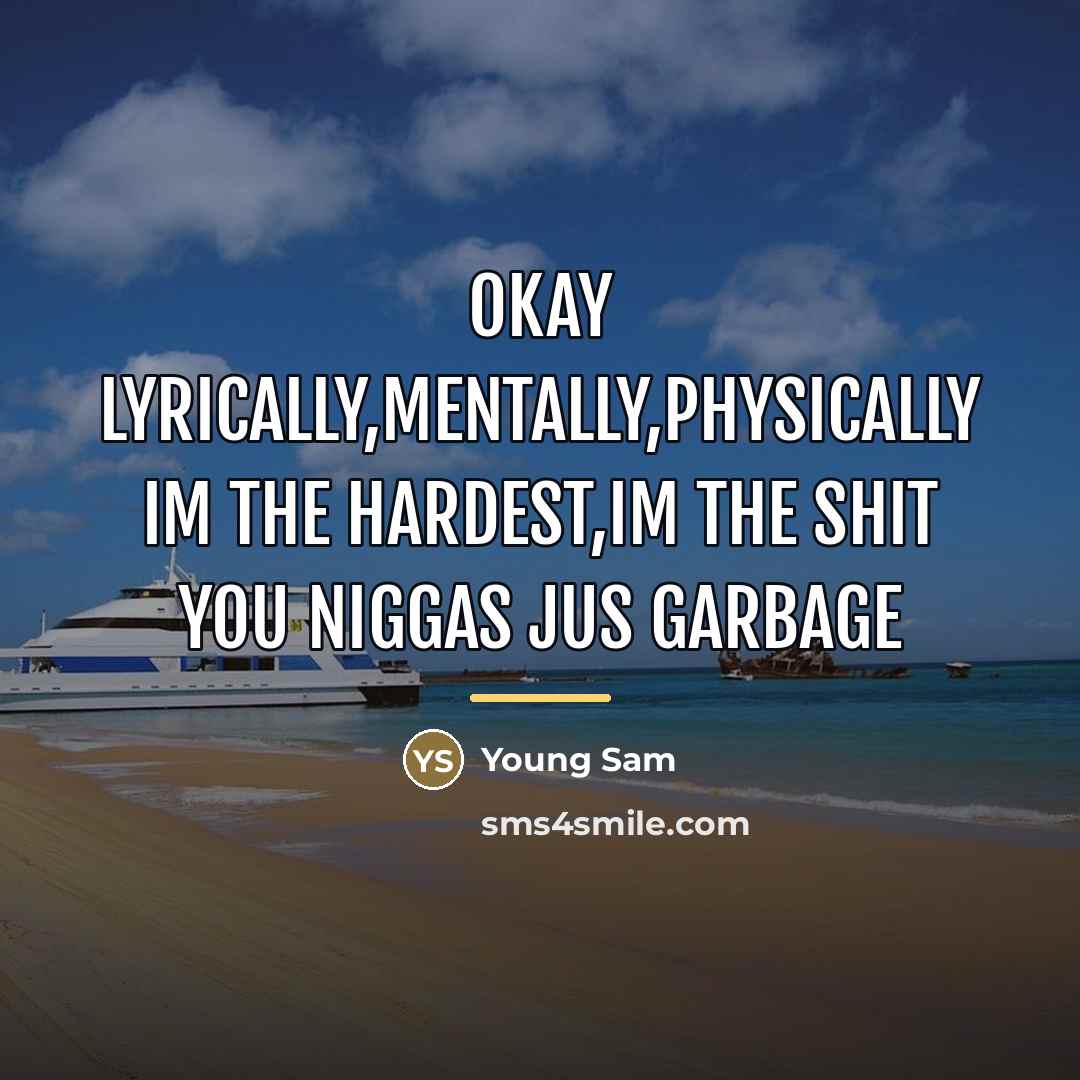 “Okay Lyrically,Mentally,Physically Im The Hardest,Im The Shit You Niggas Jus…” quote by Young Sam