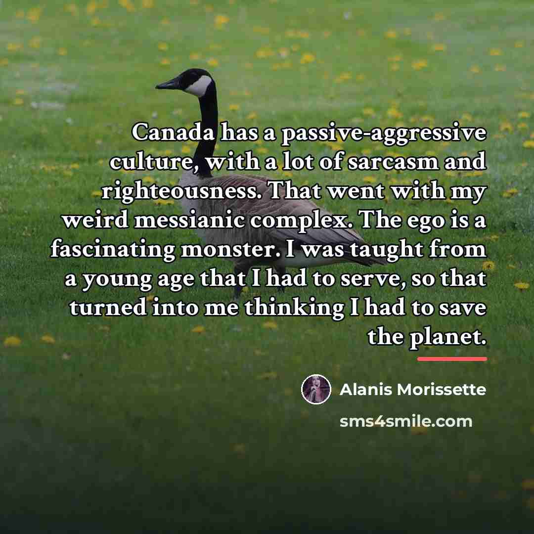 “Canada has a passive-aggressive culture, with a lot of sarcasm…” quote by Alanis Morissette