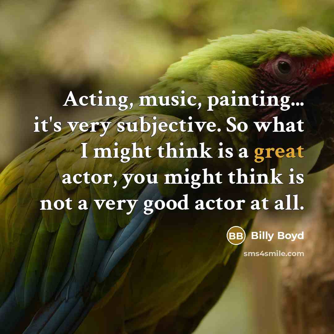 “Acting, music, painting... it's very subjective. So what I might…” quote by Billy Boyd