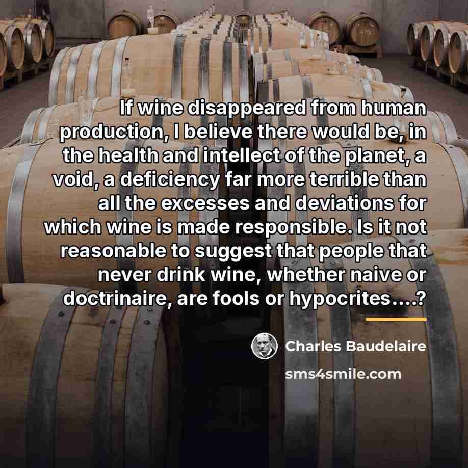 “If wine disappeared from human production, I believe there would…” quote by Charles Baudelaire