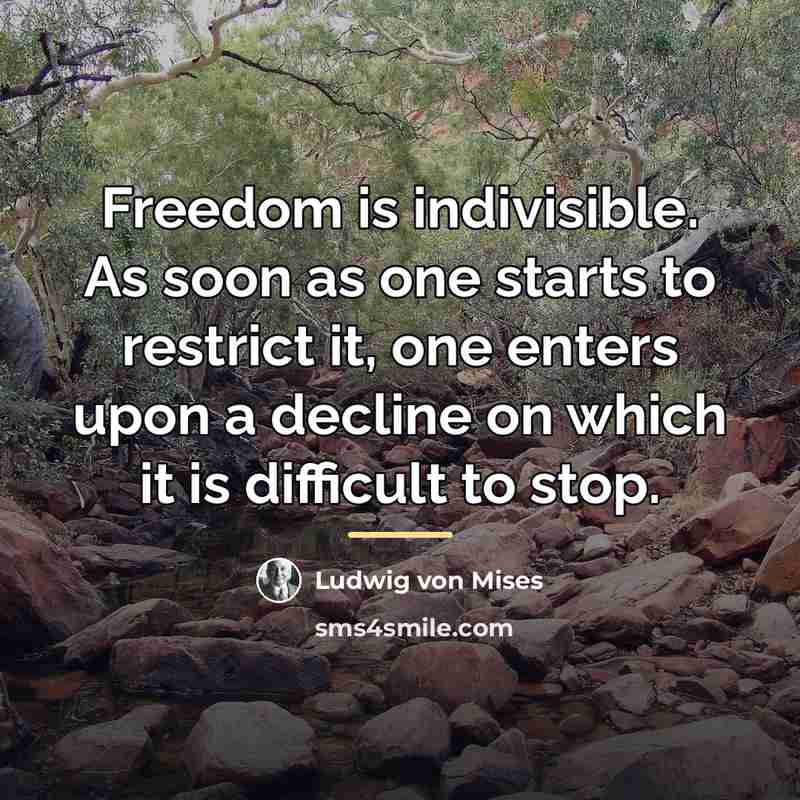 “Freedom is indivisible. As soon as one starts to restrict…” quote by Ludwig von Mises