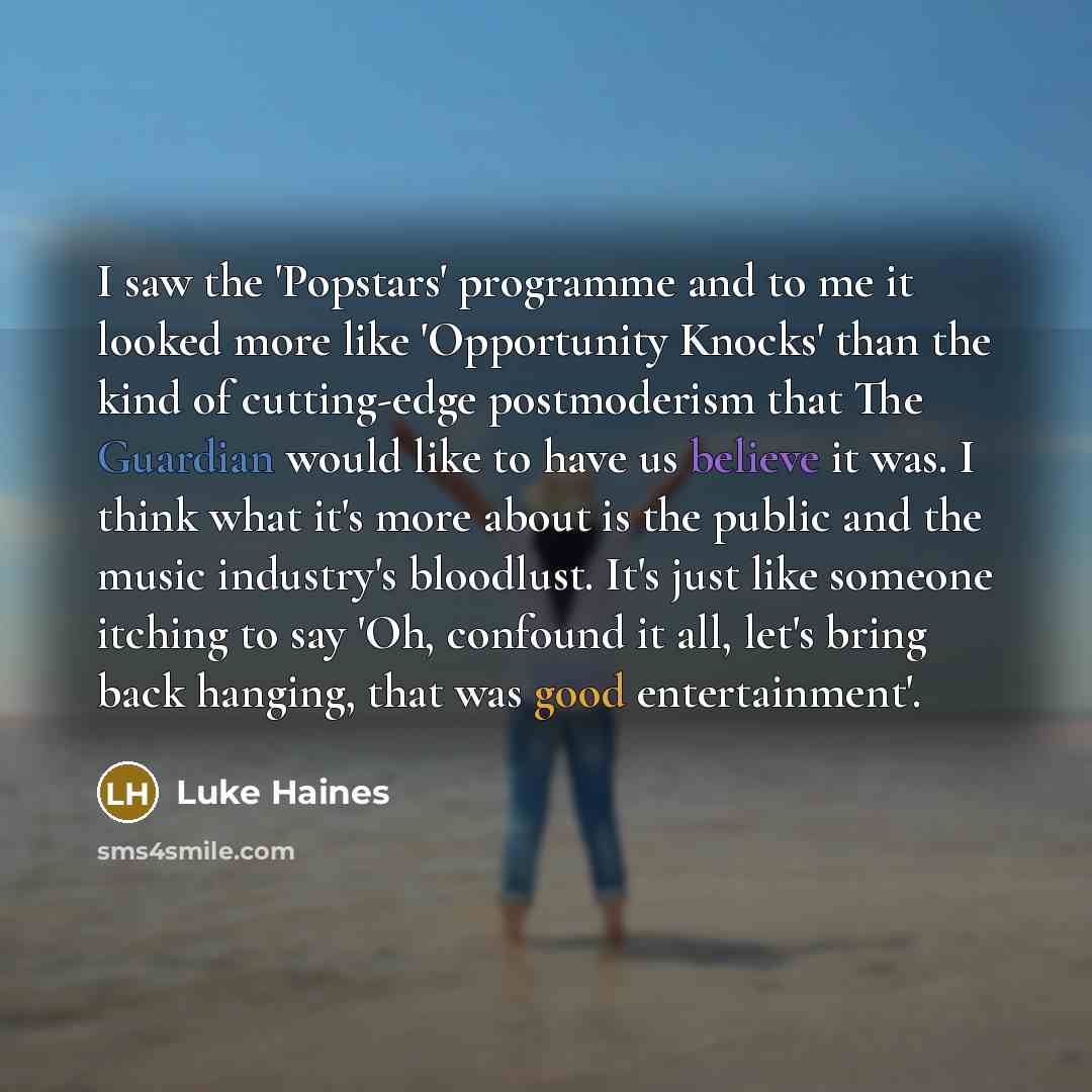 “I saw the 'Popstars' programme and to me it looked…” quote by Luke Haines