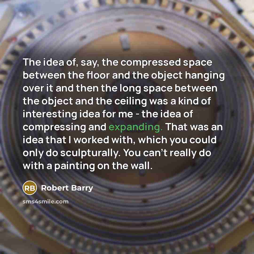 “The idea of, say, the compressed space between the floor and the object hanging over it and then the long space between the object and the ceiling was a kind of interesting idea for me - the idea of compressing and expanding. That was an idea that I worked with, which you could only do…” quote by Robert Barry