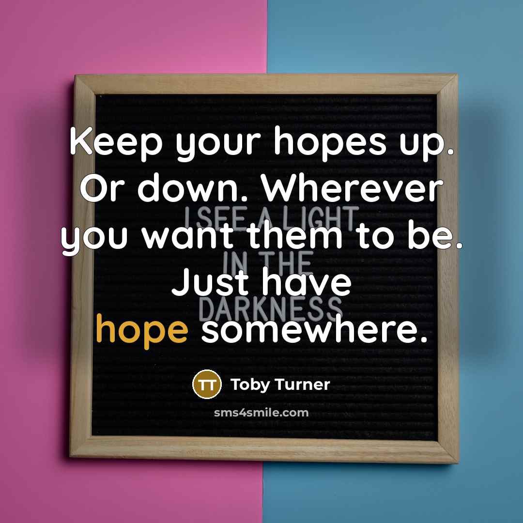 “Keep your hopes up. Or down. Wherever you want them…” quote by Toby Turner
