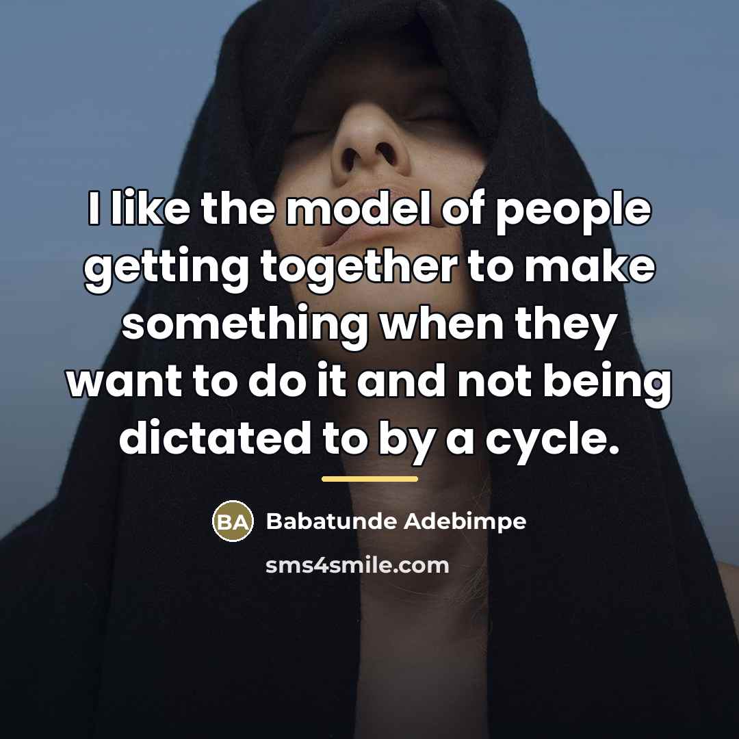 “I like the model of people getting together to make…” quote by Babatunde Adebimpe