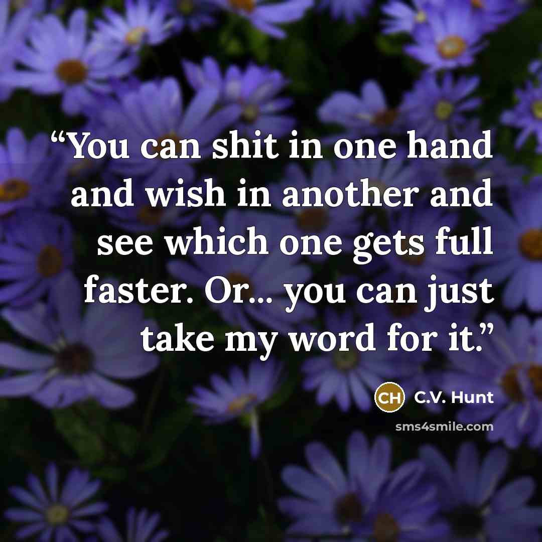 “You can shit in one hand and wish in another and see which one gets full faster. Or... you can just take my word for it.” quote by C.V. Hunt