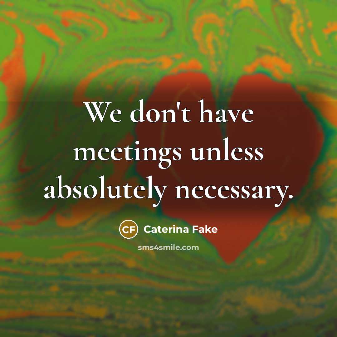 “We don't have meetings unless absolutely necessary.…” quote by Caterina Fake
