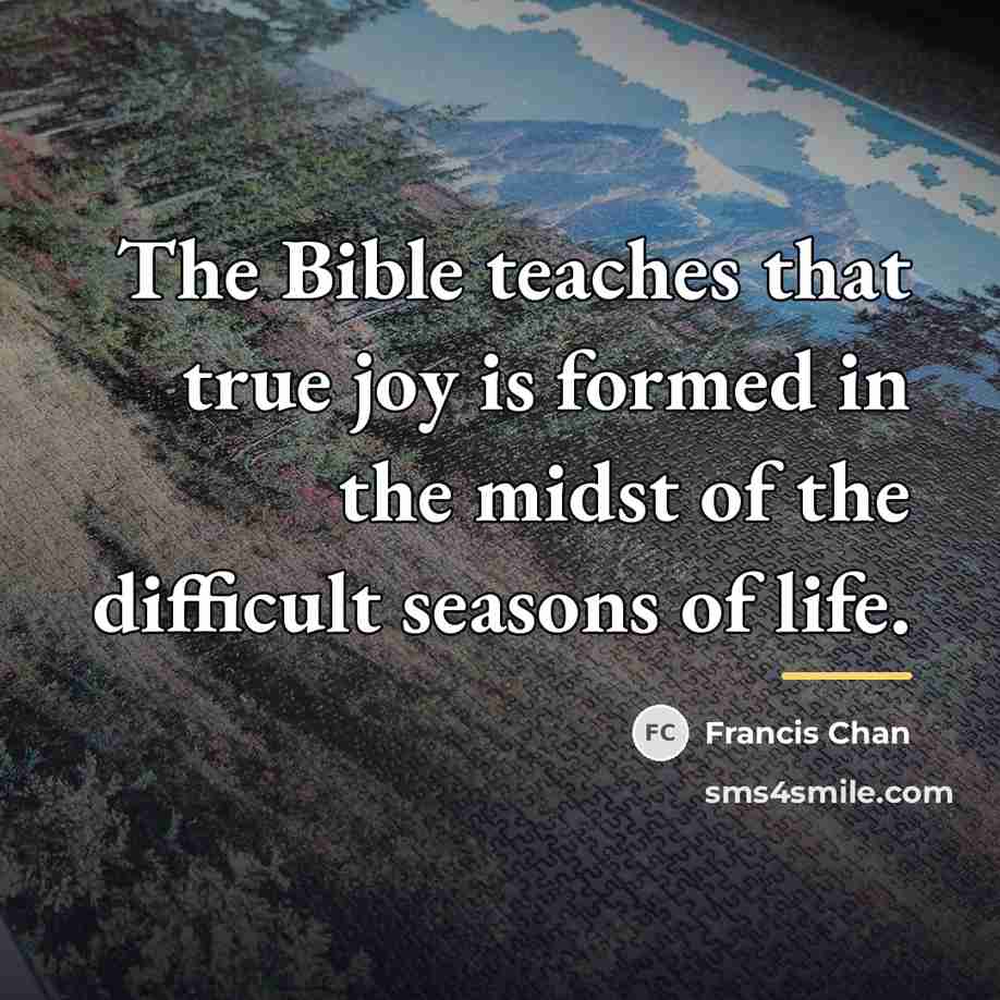 “The Bible teaches that true joy is formed in the…” quote by Francis Chan