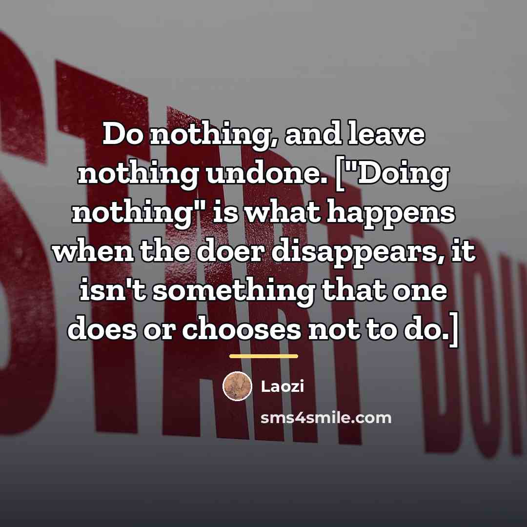 “Do nothing, and leave nothing undone. ["Doing nothing" is what…” quote by Laozi
