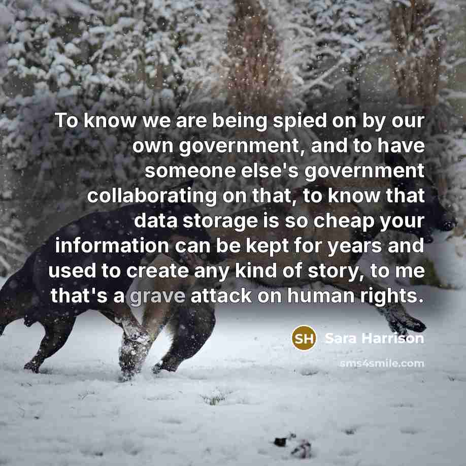 “To know we are being spied on by our own…” quote by Sara Harrison