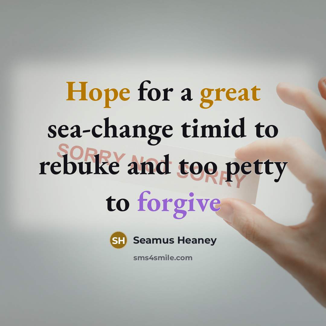 “Hope for a great sea-change timid to rebuke and too petty to forgive” quote by Seamus Heaney