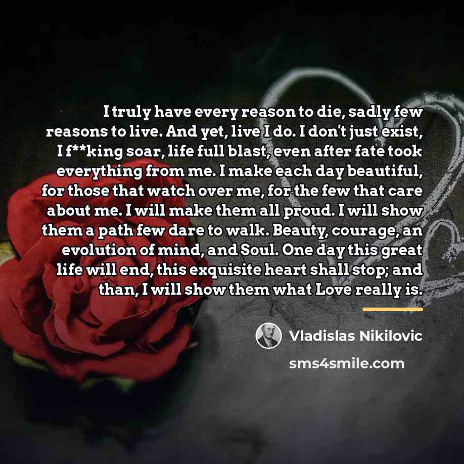 “I truly have every reason to die, sadly few reasons…” quote by Vladislas Nikilovic