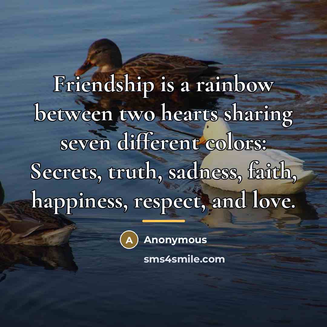 “Friendship is a rainbow between two hearts sharing seven different…” quote by Anonymous