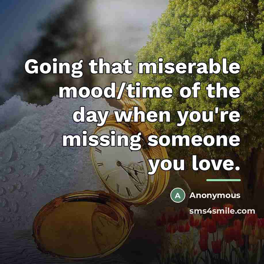 “Going that miserable mood/time of the day when you're missing…” quote by Anonymous