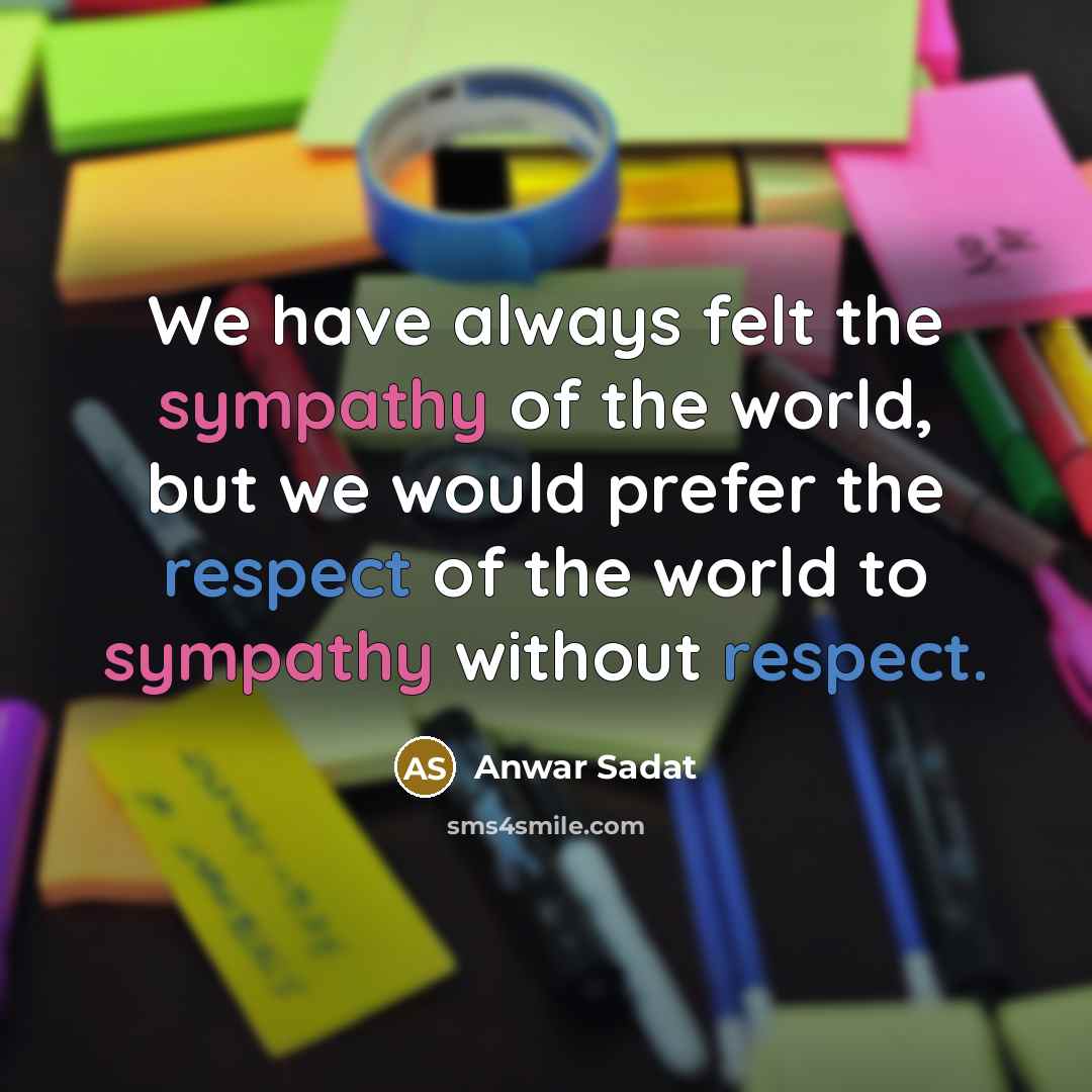 “We have always felt the sympathy of the world, but…” quote by Anwar Sadat