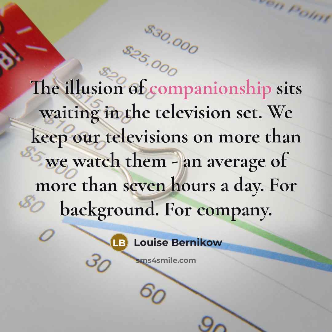 “The illusion of companionship sits waiting in the television set.…” quote by Louise Bernikow