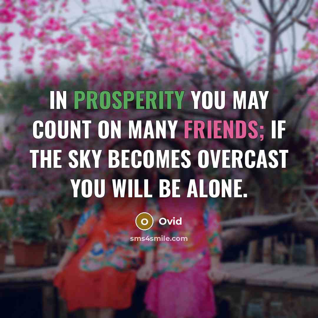 “In prosperity you may count on many friends; if the sky becomes overcast you will be alone.” quote by Ovid