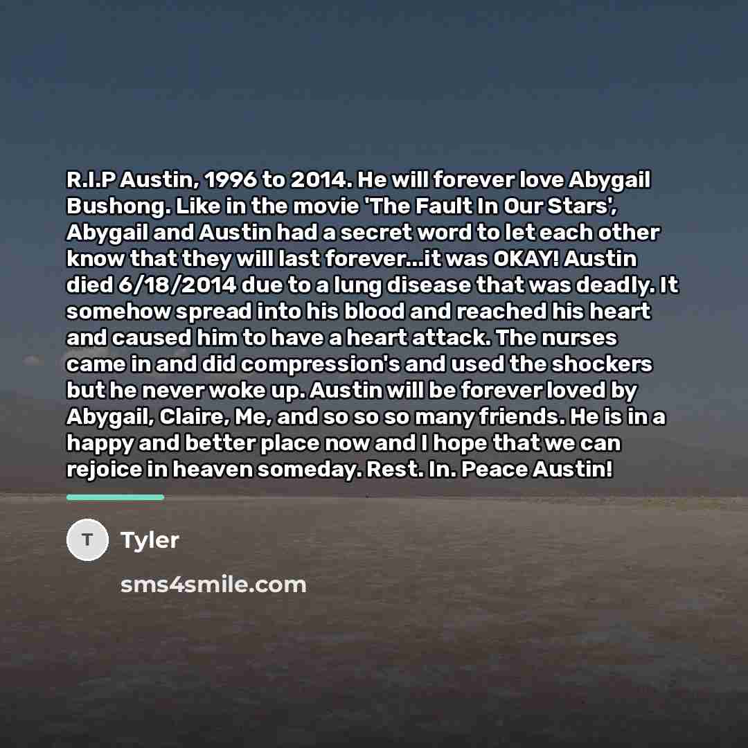 “R.I.P Austin, 1996 to 2014. He will forever love Abygail…” quote by Tyler