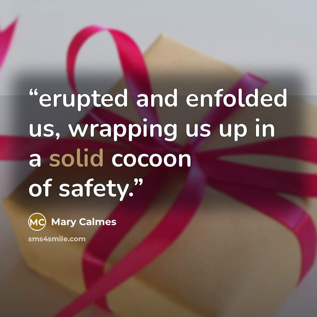 “erupted and enfolded us, wrapping us up in a solid cocoon of safety.” quote by Mary Calmes