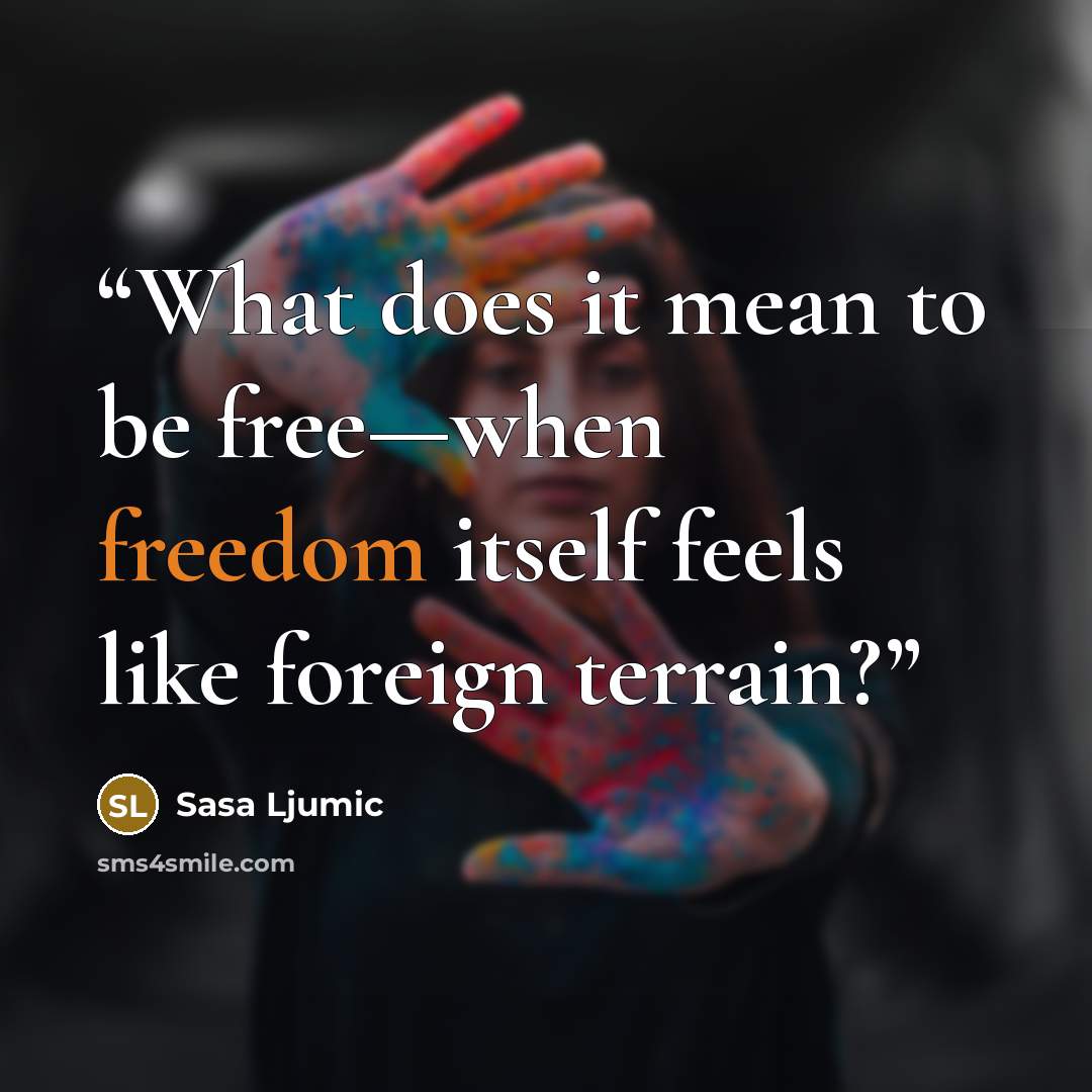 “What does it mean to be free—when freedom itself feels like foreign terrain?” quote by Sasa Ljumic