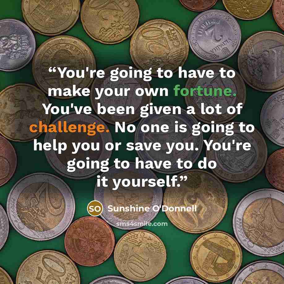“You're going to have to make your own fortune. You've been given a lot of challenge. No one is going to help you or save you. You're going to have to do it yourself.” quote by Sunshine O'Donnell