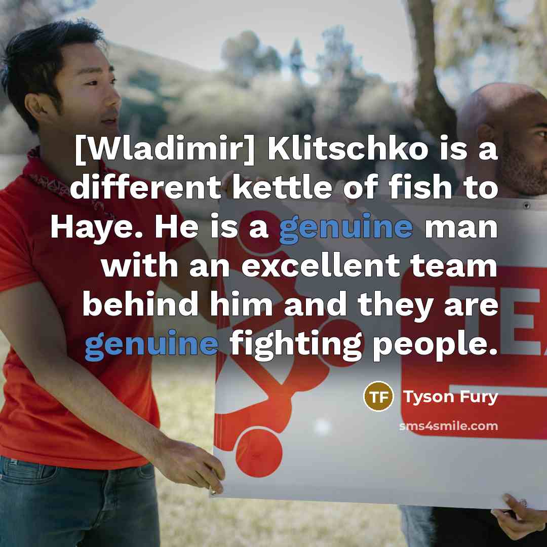 “[Wladimir] Klitschko is a different kettle of fish to Haye.…” quote by Tyson Fury