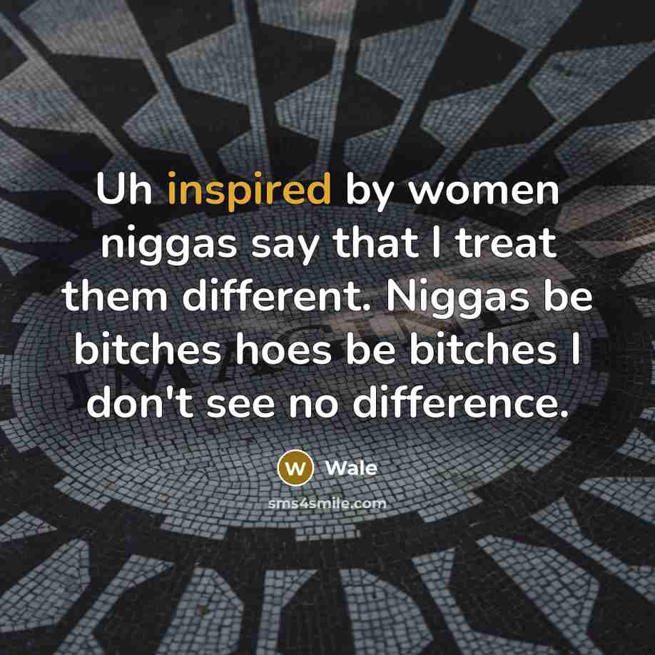 “Uh inspired by women niggas say that I treat them different. Niggas be bitches hoes be bitches I don't see no difference.” quote by Wale