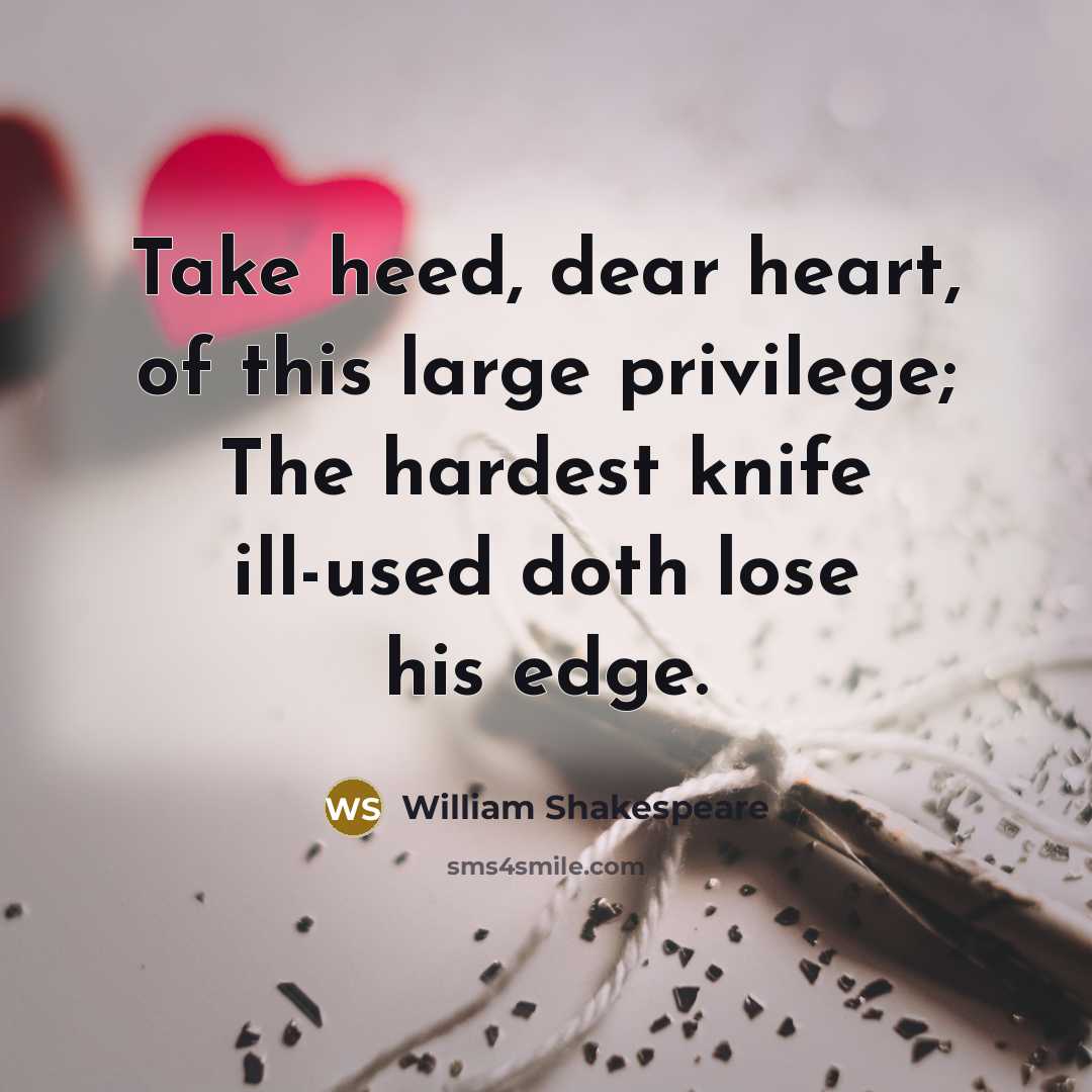 “Take heed, dear heart, of this large privilege; The hardest…” quote by William Shakespeare
