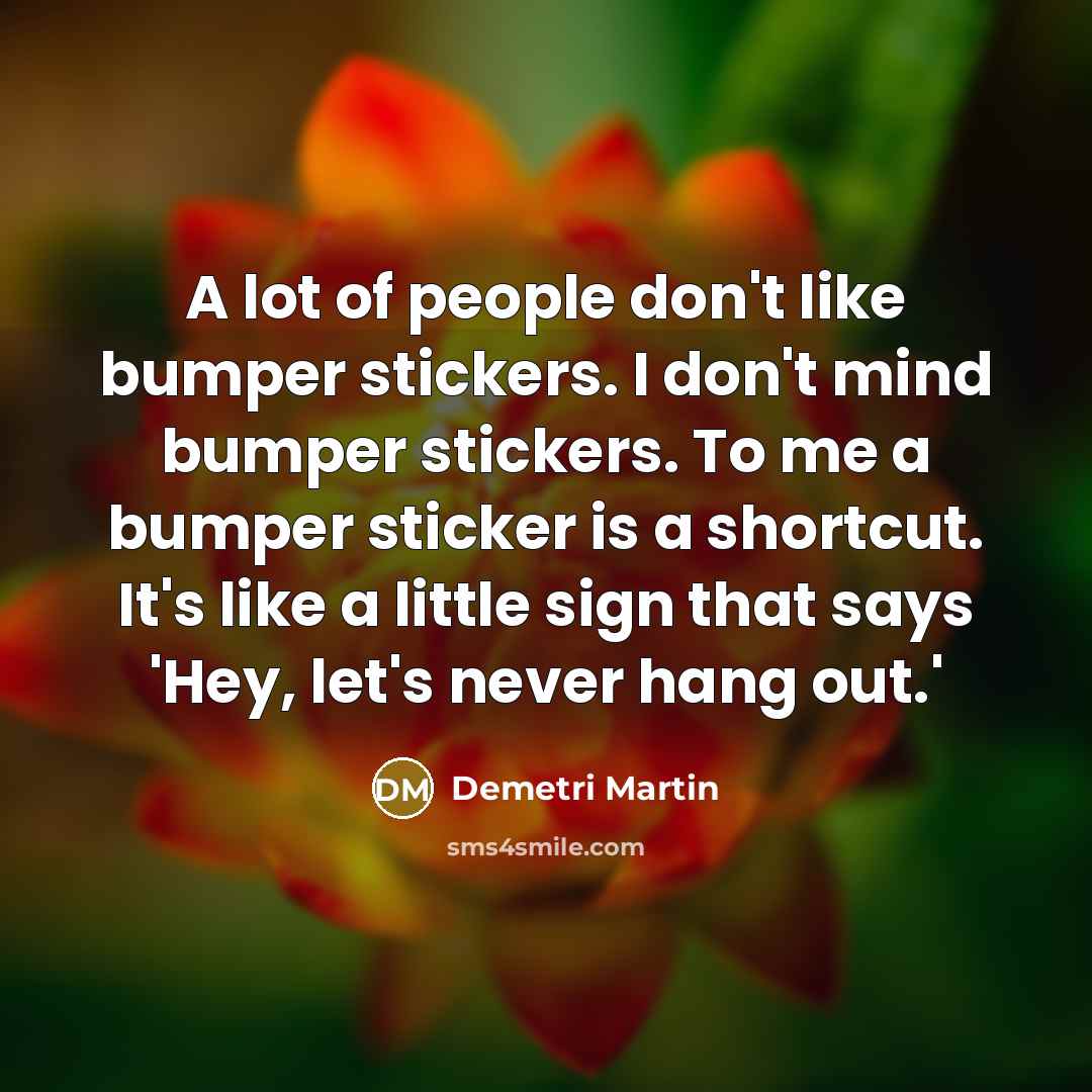 “A lot of people don't like bumper stickers. I don't…” quote by Demetri Martin