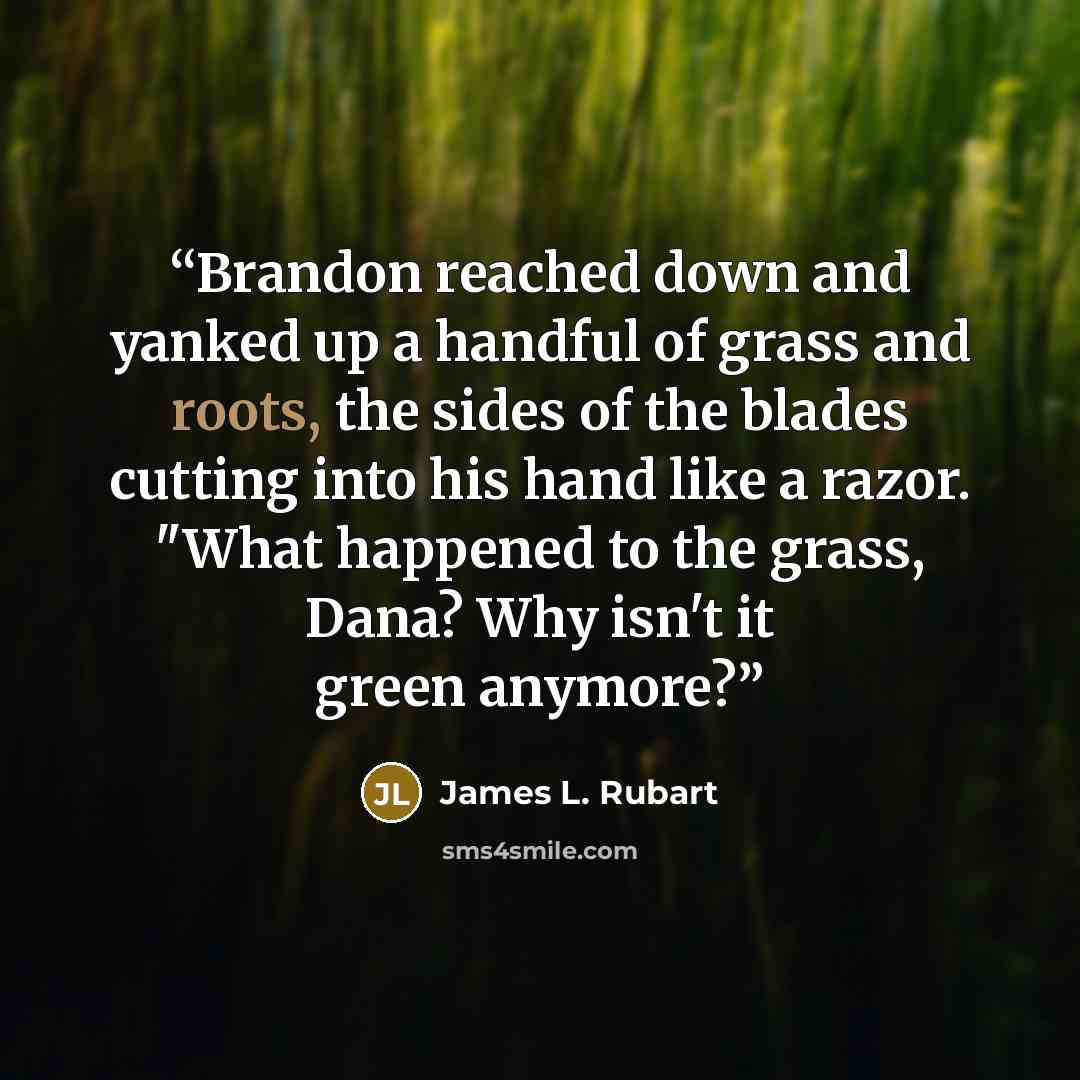 “Brandon reached down and yanked up a handful of grass and roots, the sides of the blades cutting into his hand like a razor. "What happened to the grass, Dana? Why isn't it green anymore?” quote by James L. Rubart