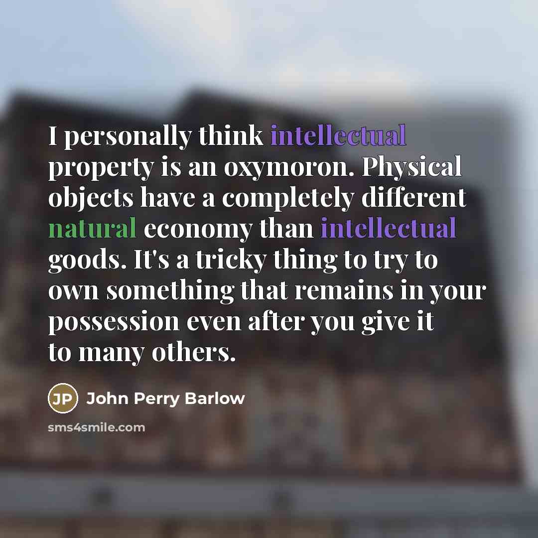 “I personally think intellectual property is an oxymoron. Physical objects…” quote by John Perry Barlow