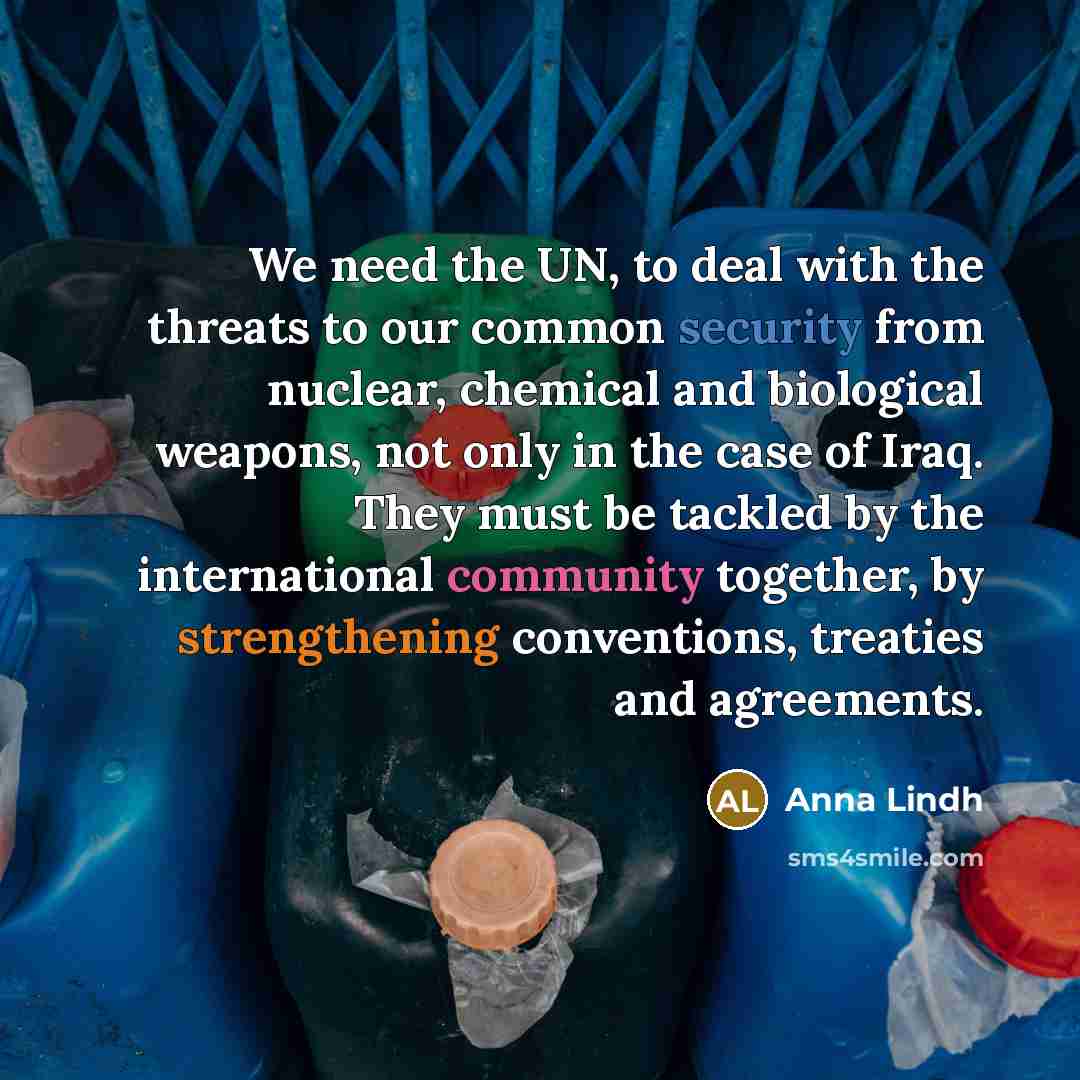 “We need the UN, to deal with the threats to…” quote by Anna Lindh
