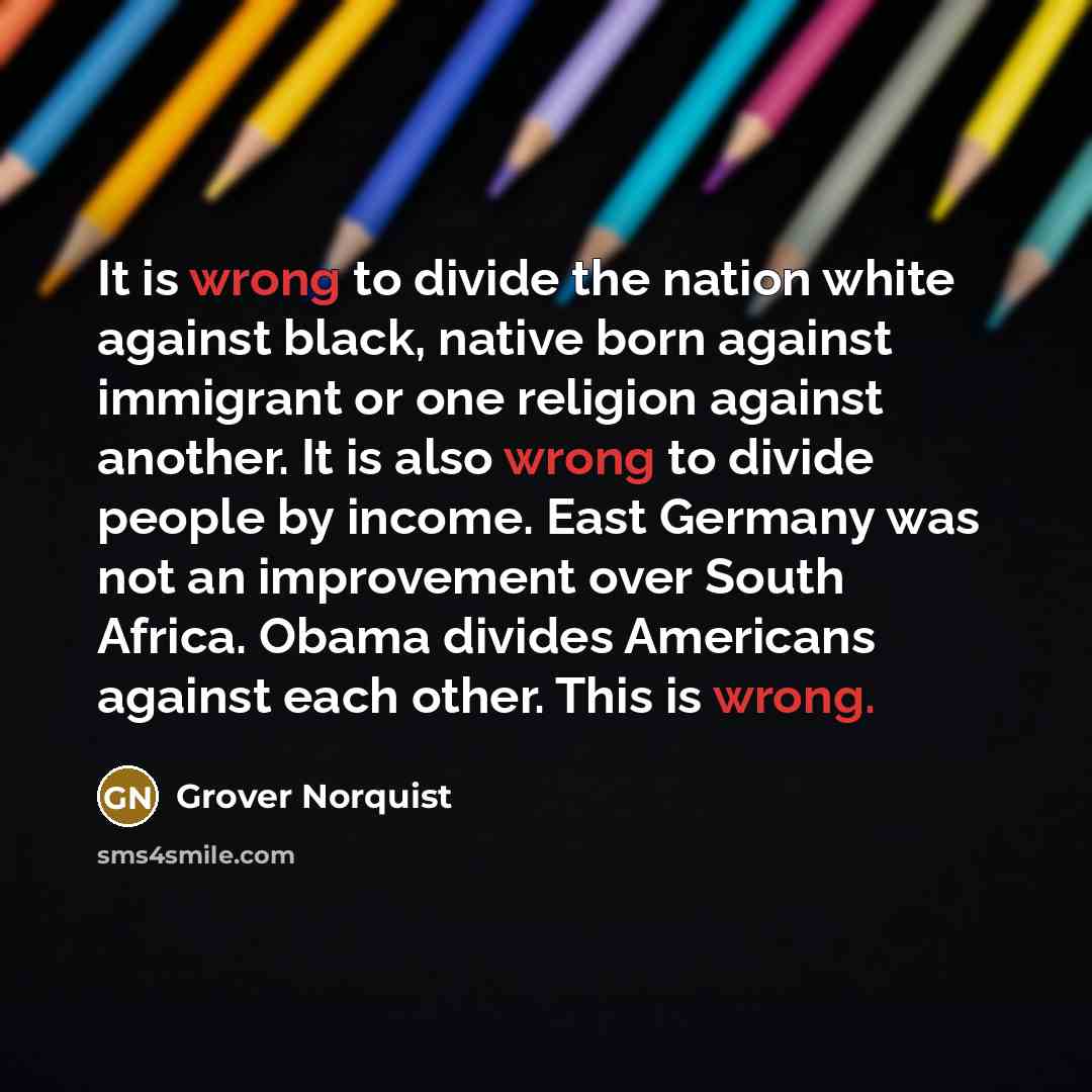 “It is wrong to divide the nation white against black,…” quote by Grover Norquist