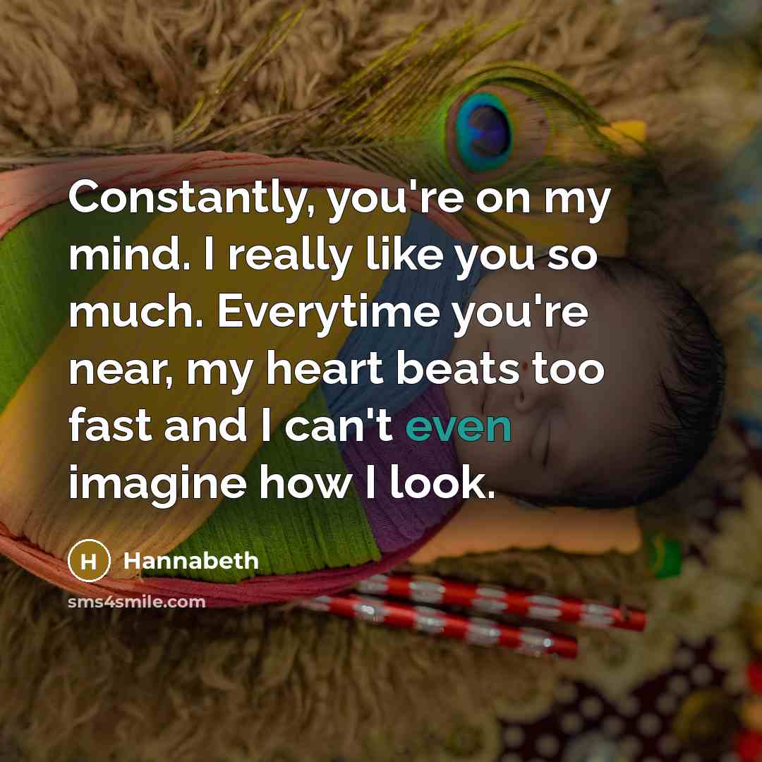 “Constantly, you're on my mind. I really like you so…” quote by Hannabeth