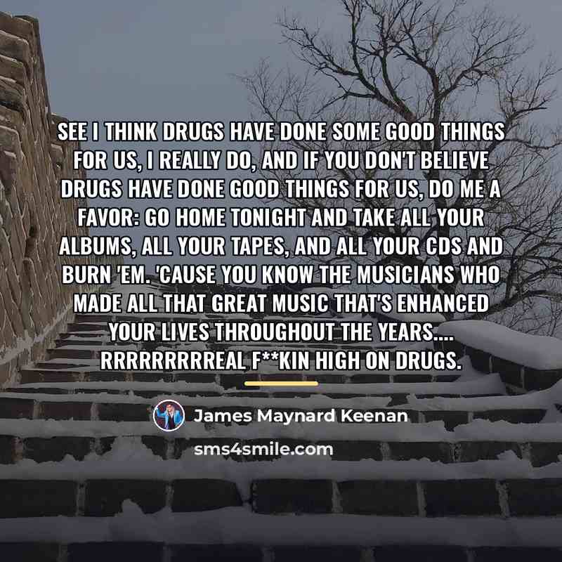 “See I think drugs have done some good things for…” quote by James Maynard Keenan