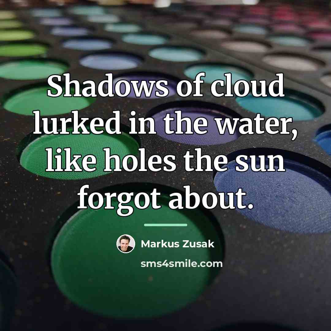 “Shadows of cloud lurked in the water, like holes the…” quote by Markus Zusak