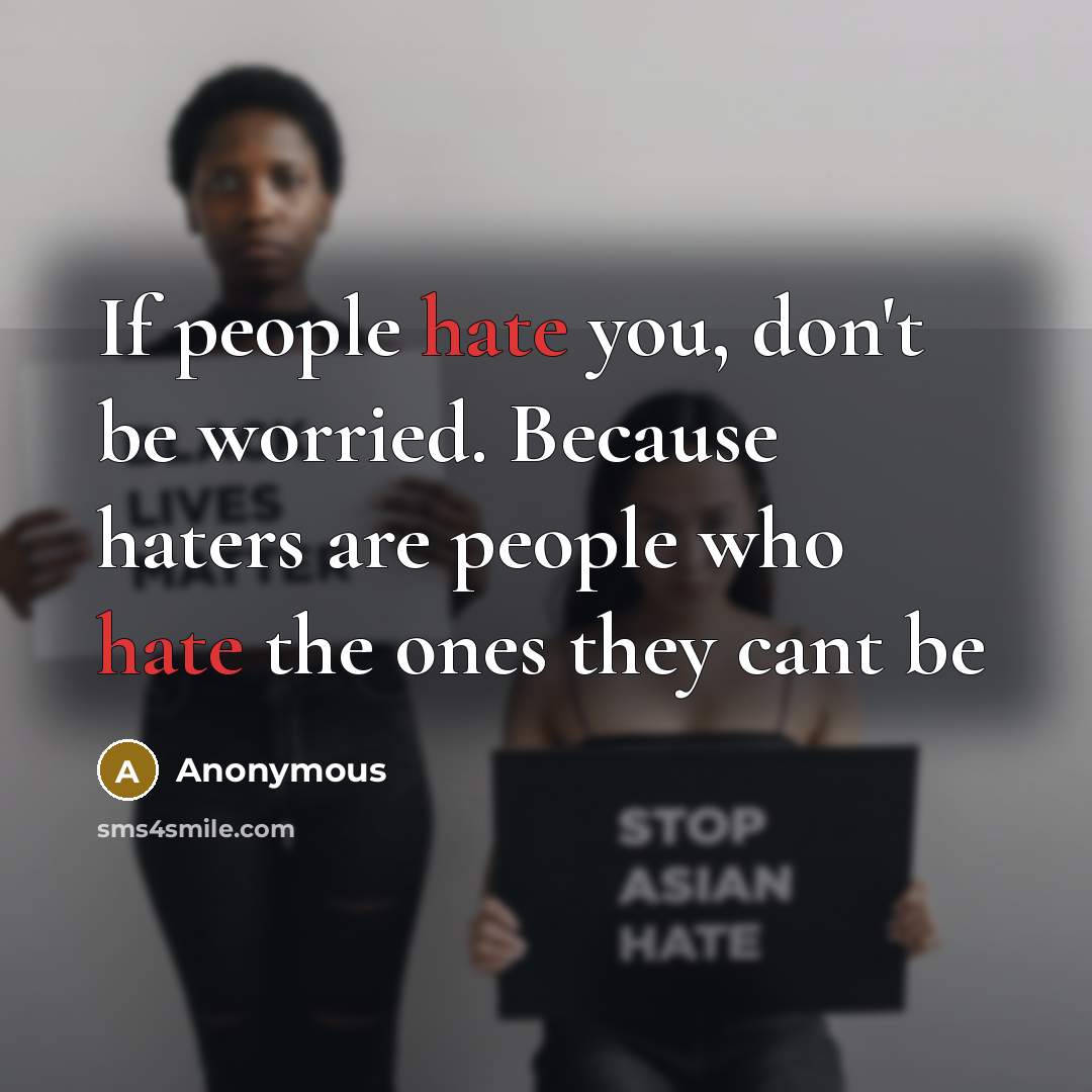 “If people hate you, don't be worried. Because haters are people who hate the ones they cant be” quote by Anonymous