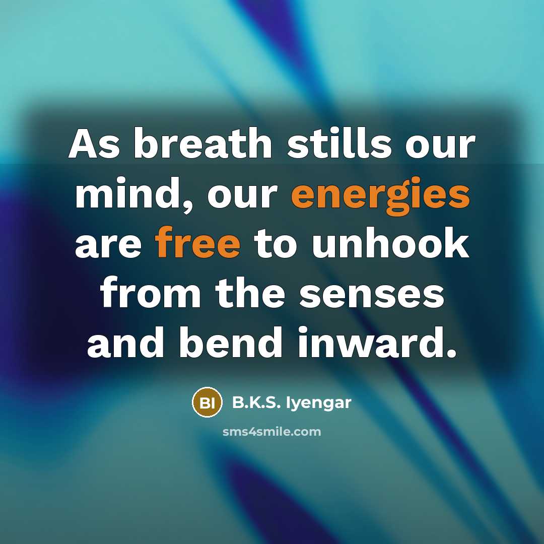 “As breath stills our mind, our energies are free to unhook from the senses and bend inward.” quote by B.K.S. Iyengar